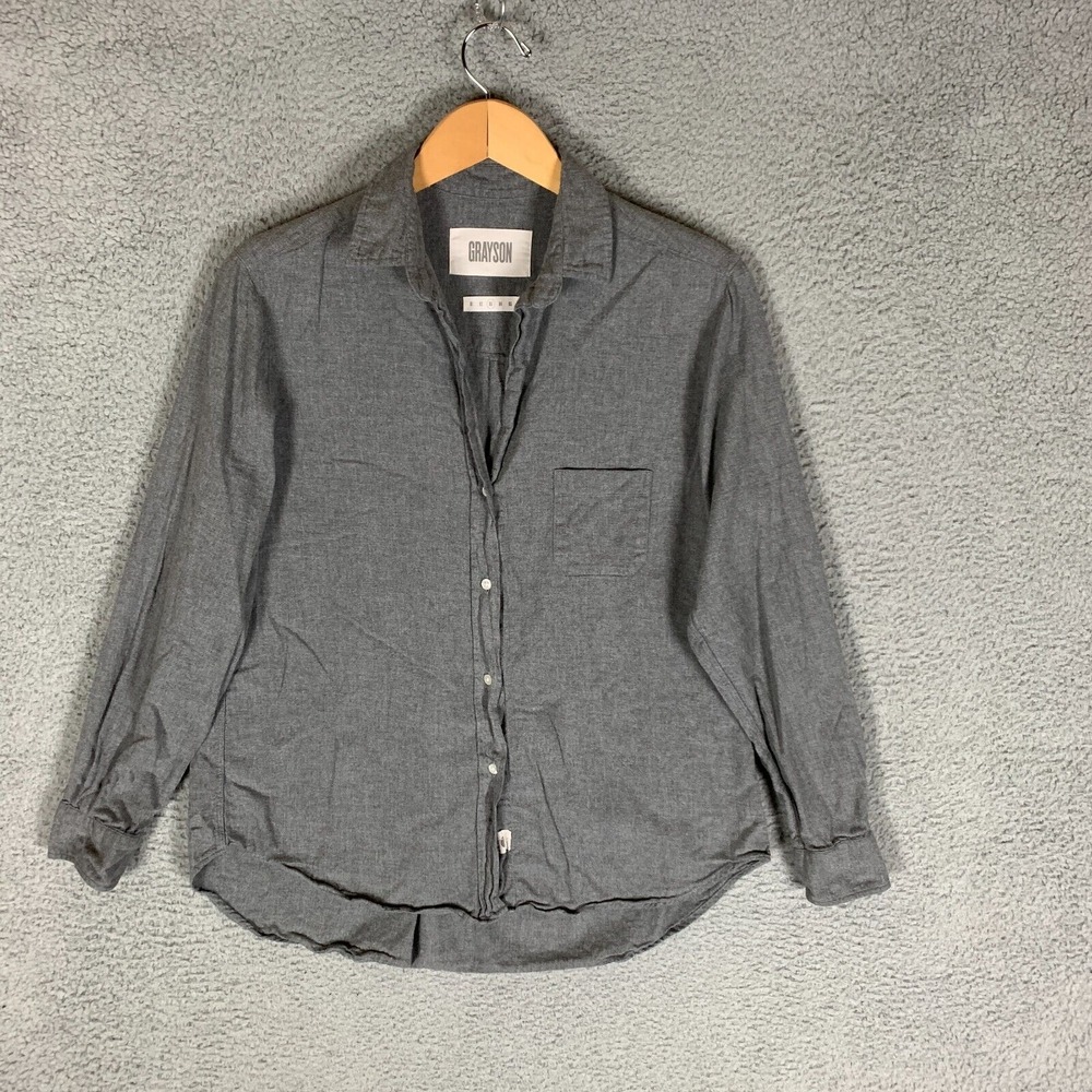Grayson The Hero Shirt Women's 3/Medium Gray Button up Feathered Flannel Cotton
